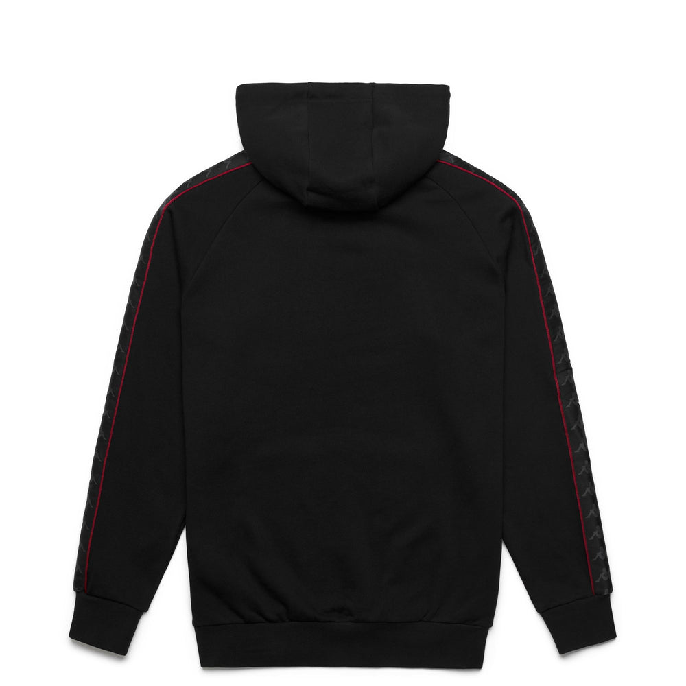Sudadera con capucha de polar negra y roja para hombre con cordón y logotipos 02