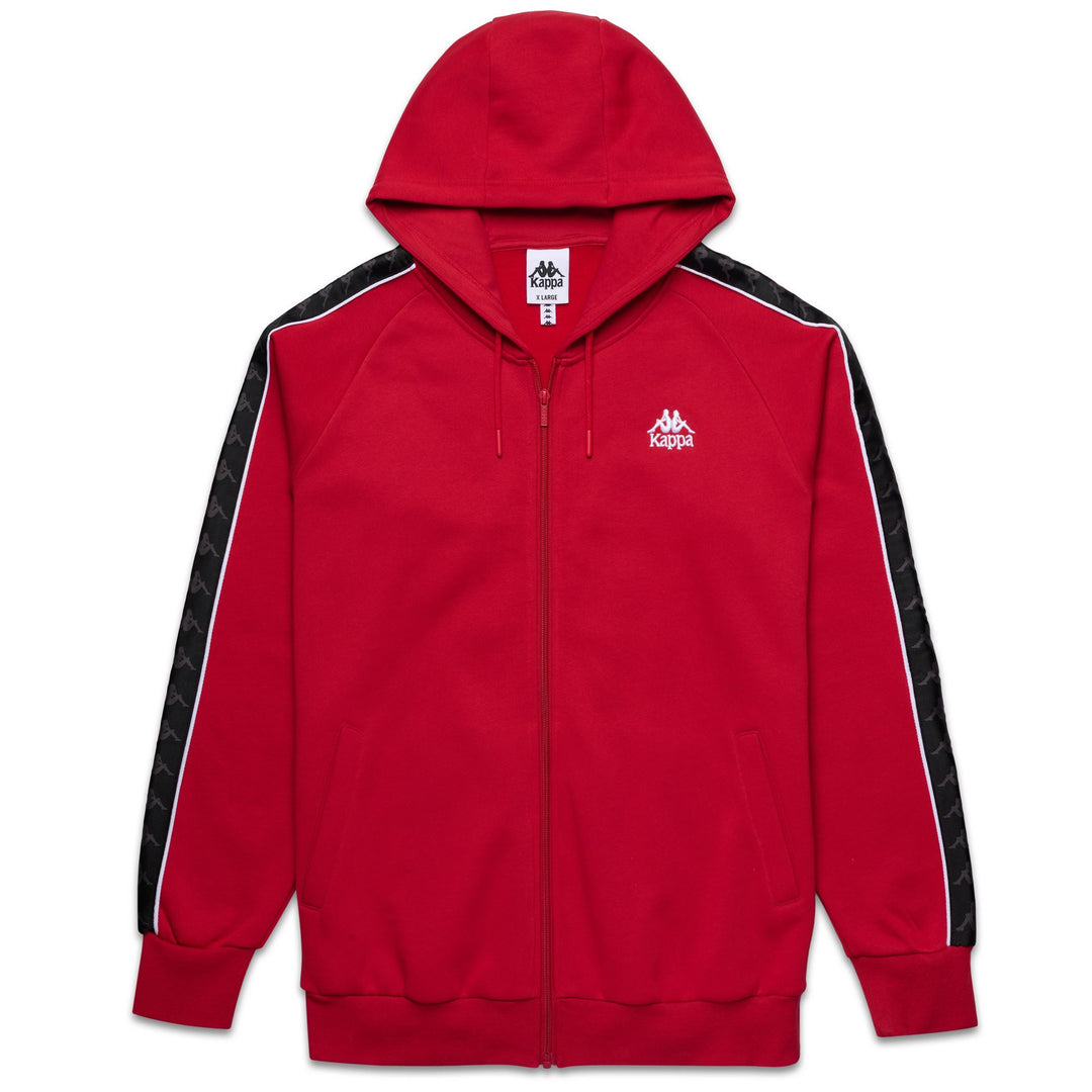 Red men's hooded fleece jacket with logo detailing 01