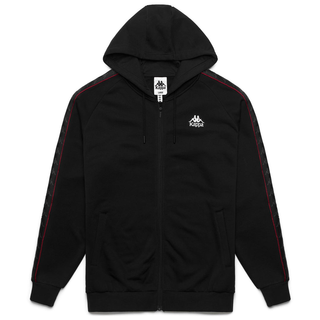 Chaqueta polar con capucha y logotipo para hombre, color negro y rojo 01