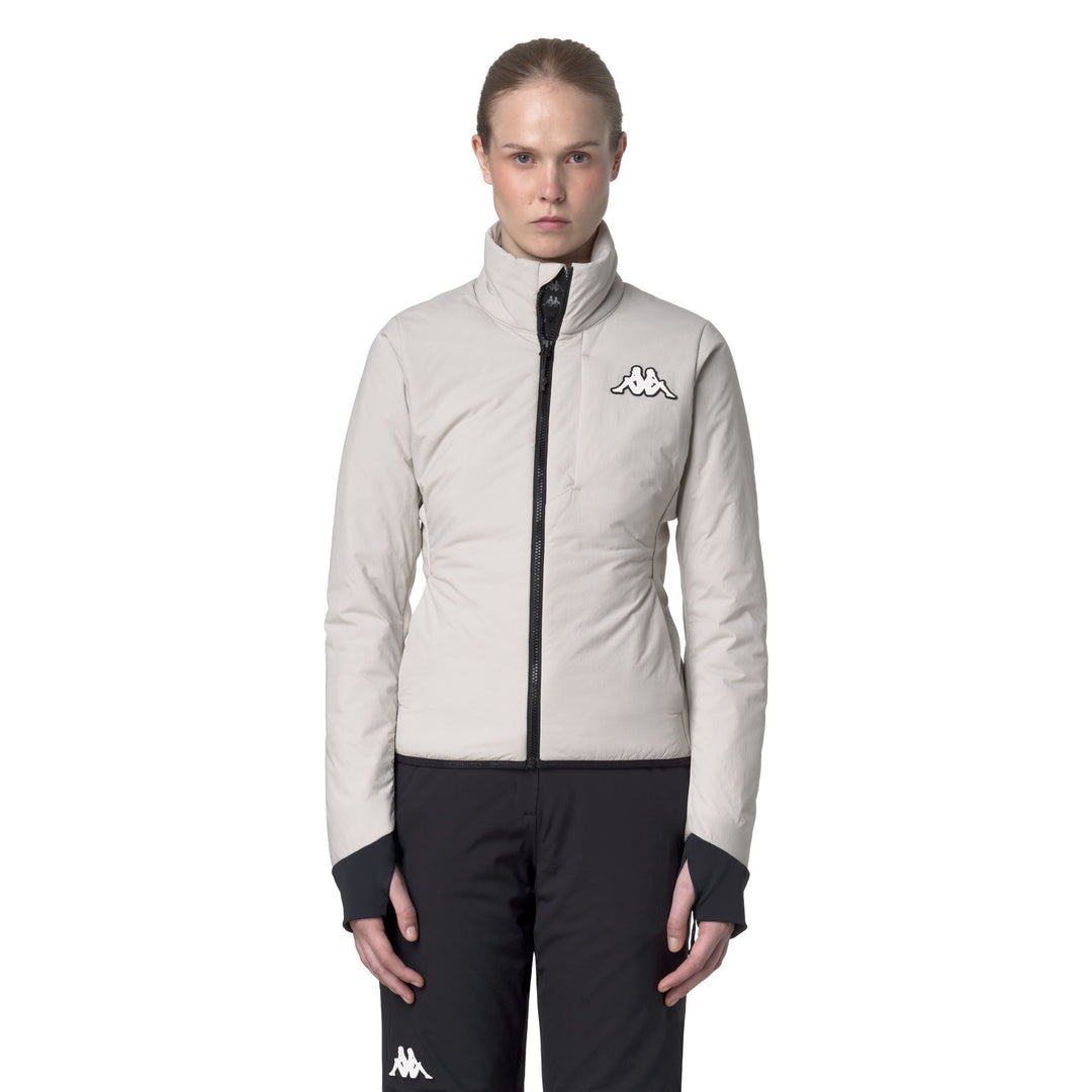 Giacca imbottita media da donna beige con protezione dall'acqua 01