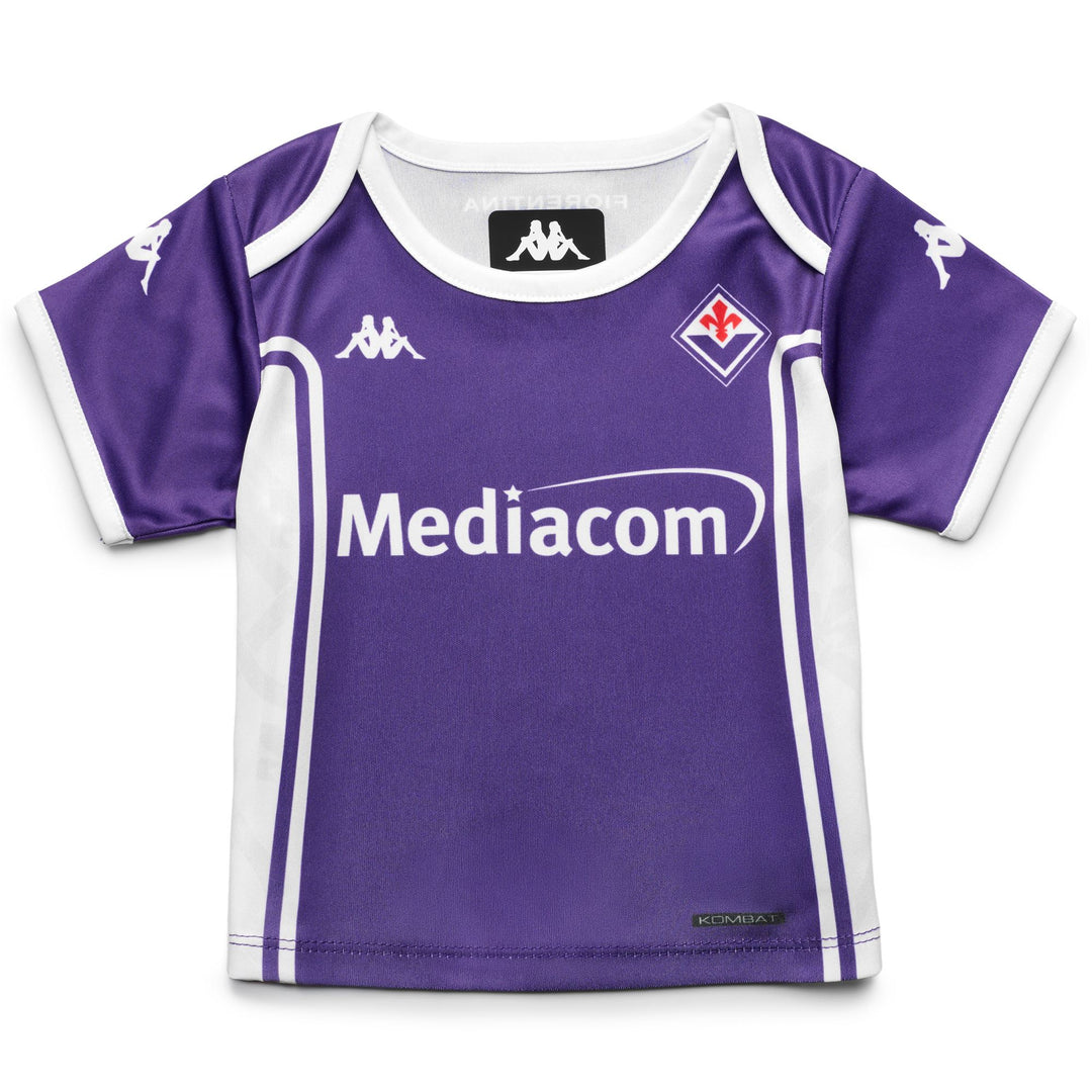 Completo casalingo unisex viola per bambini della Fiorentina con pantaloncini e maglietta 01