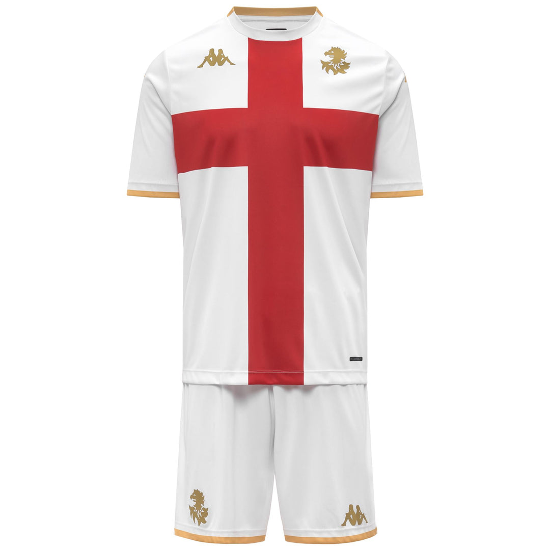 White and Red Blaze Men's Genoa CFC Football Shorts and TShirt Set 01