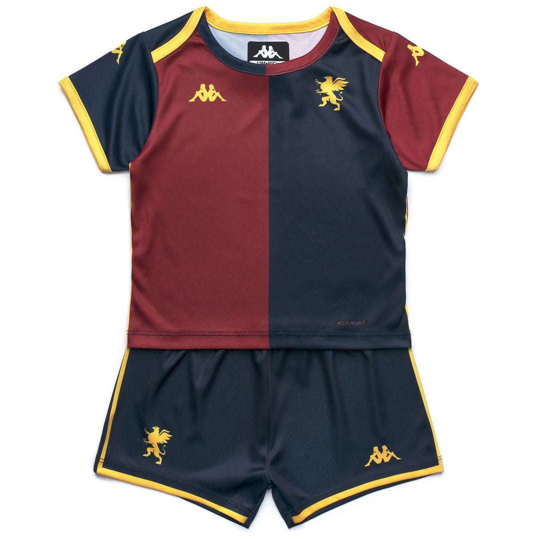 Completo da gioco Kombat Genoa unisex per bambini, rosso, blu navy e giallo, con pantaloncini e maglietta 01