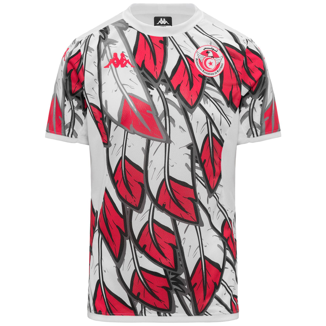 Camiseta blanca de fútbol tunecina para hombre, ideal para antes del partido, con tejido texturizado. 01