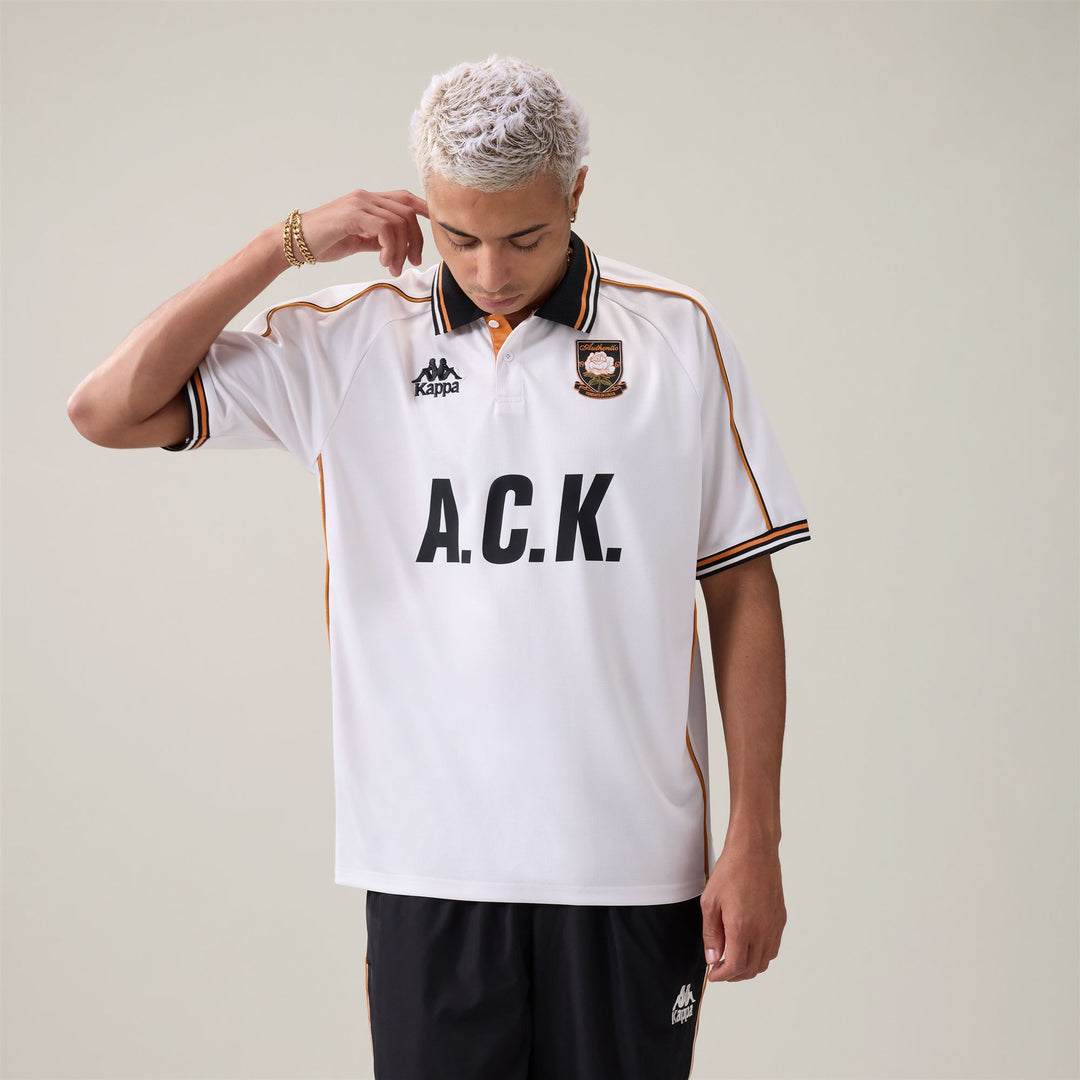 Polo da calcio da uomo, bianca e nera, vestibilità comoda. 01