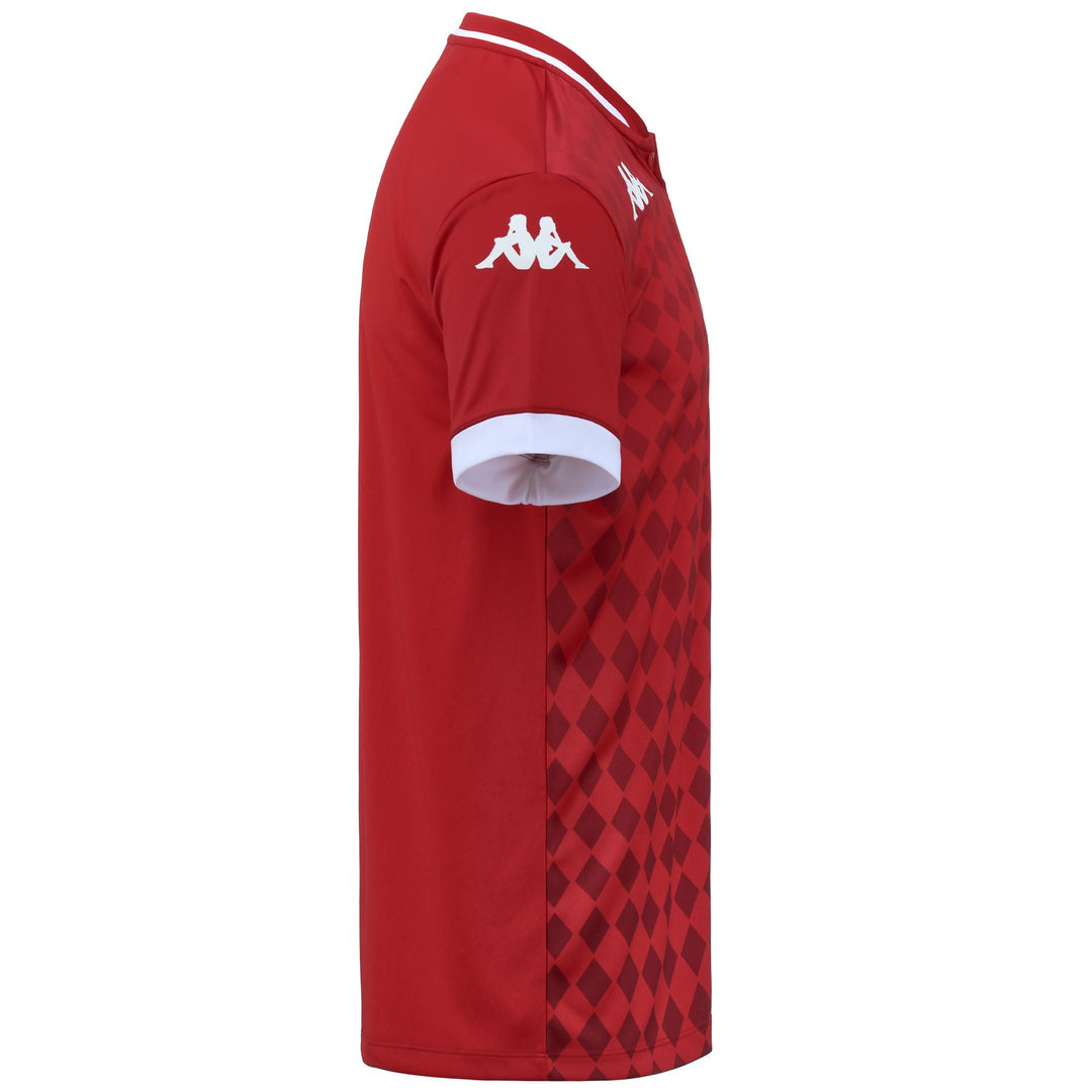 Polo de fútbol rojo y blanco para hombre con diseño ajustado main