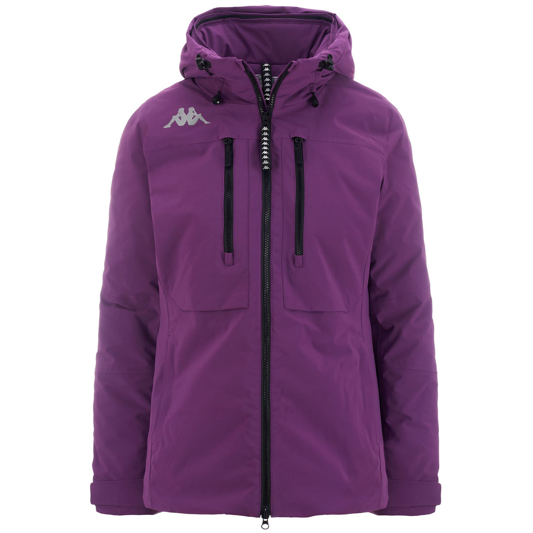 Chaqueta corta impermeable para exteriores con acolchado para mujer de color violeta 01