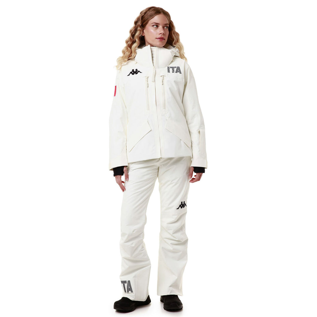 Veste de ski rembourrée blanche pour femme, coupe classique, avec protection imperméable 01