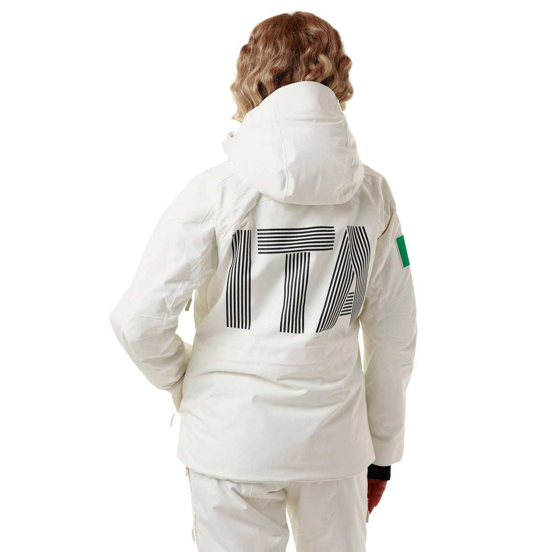 Veste de ski rembourrée blanche pour femme, coupe classique, avec protection imperméable main