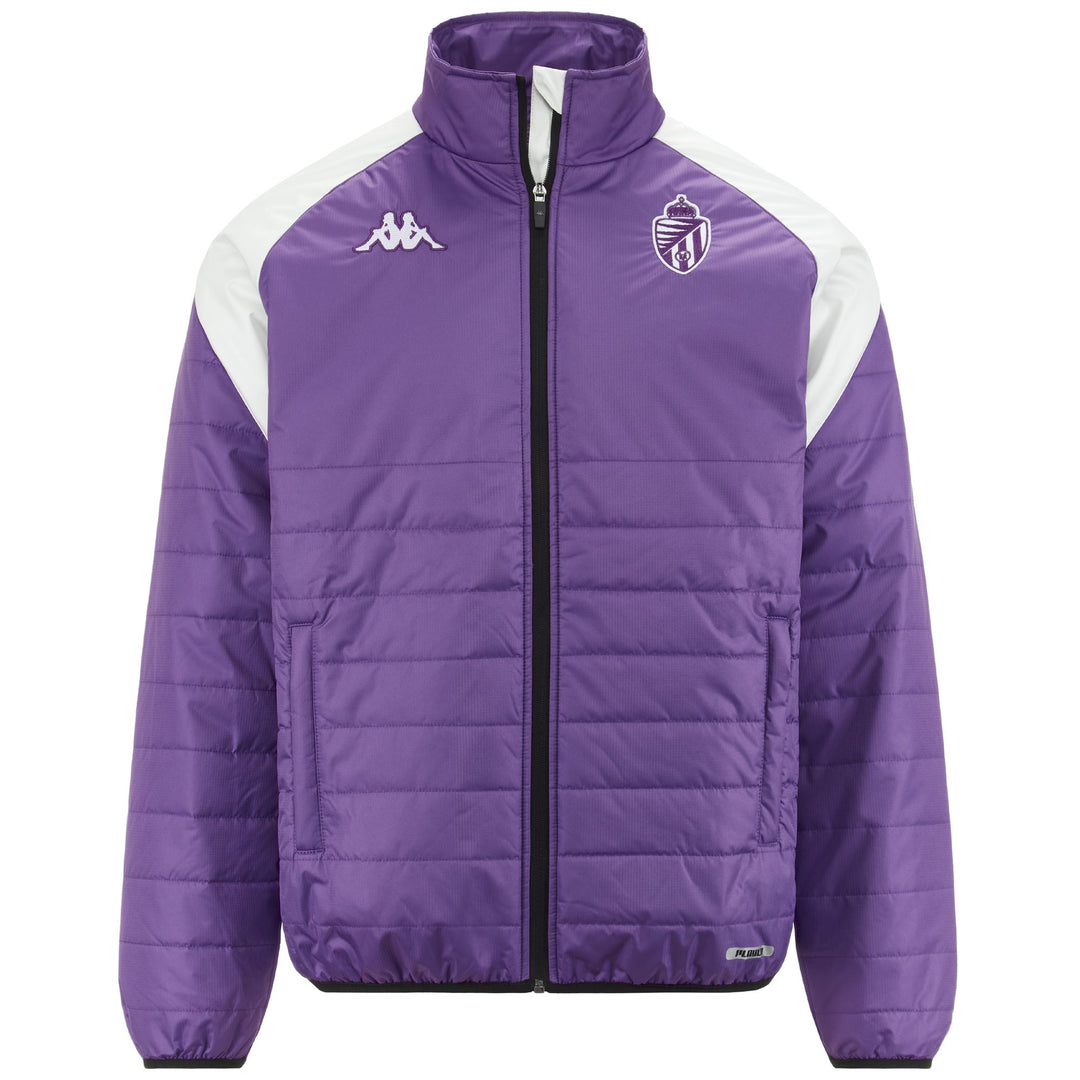 Veste matelassée violette pour homme Real Valladolid, coupe ajustée, modèle matelassé. 01