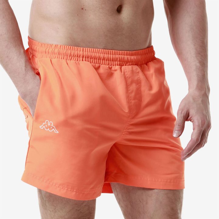 Bathing Suits Man LOGO  FULTOMI Swimming Trunk NEON ORANGE Dressed Front Double		