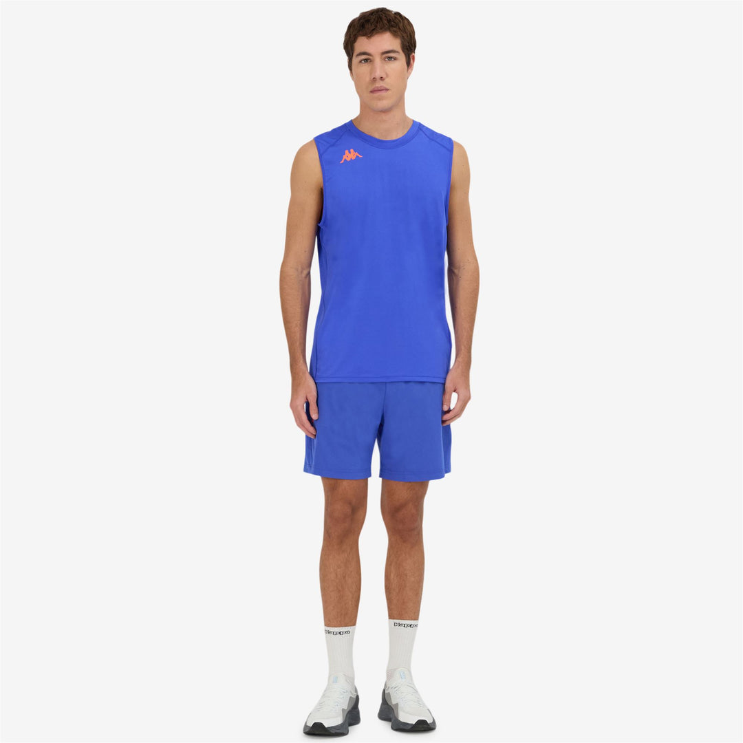 Débardeur bleu pour homme, coupe classique, en jersey extensible, idéal pour l'entraînement main
