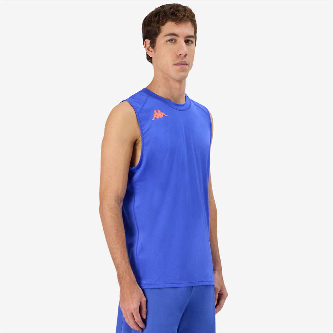Débardeur bleu pour homme, coupe classique, en jersey extensible, idéal pour l'entraînement main