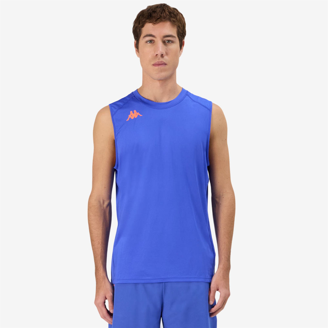 Débardeur bleu pour homme, coupe classique, en jersey extensible, idéal pour l'entraînement main