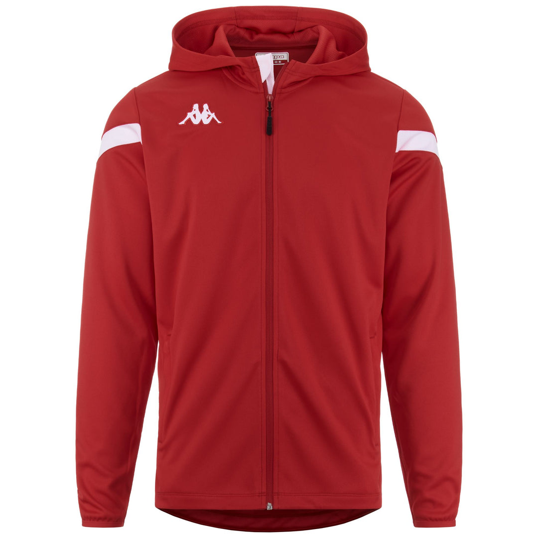 Sudadera con capucha y cremallera completa de polar de fútbol para hombre, color rojo y blanco 01