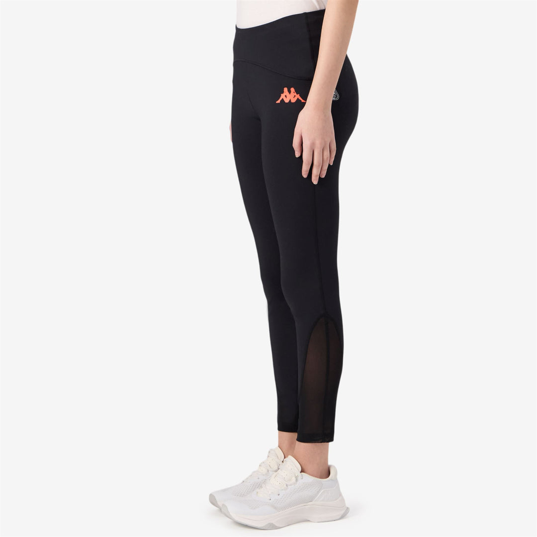 Black neon coral Women's Sport Trousers with High Waist and Mesh Inserts main