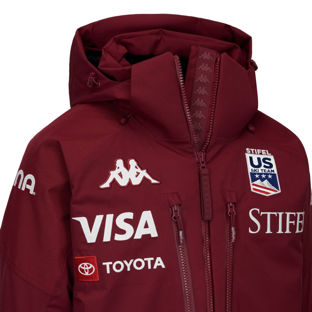 Chaqueta de esquí acolchada impermeable roja para hombre con capucha desmontable main