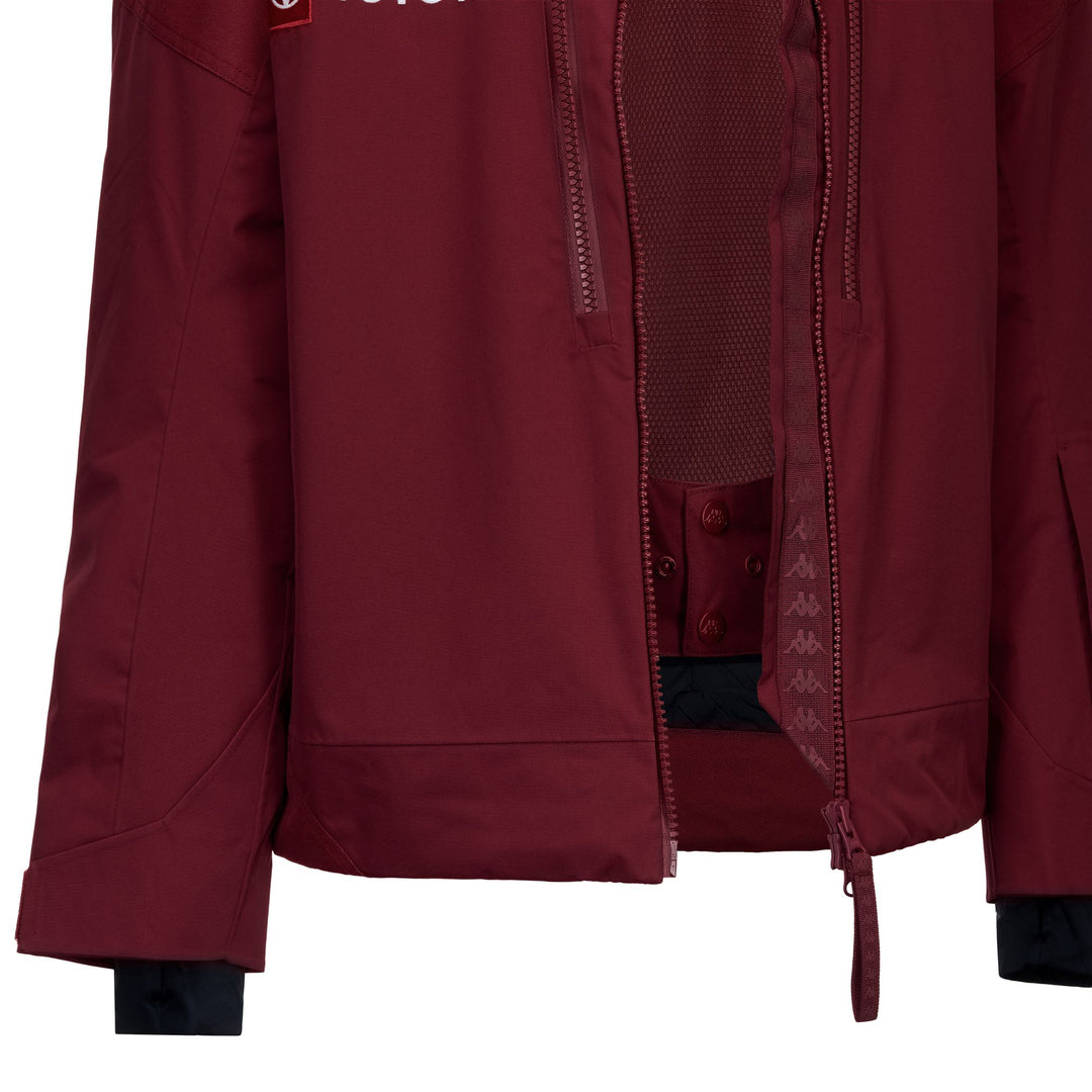 Veste de ski rembourrée rouge pour homme, imperméable et avec capuche. main
