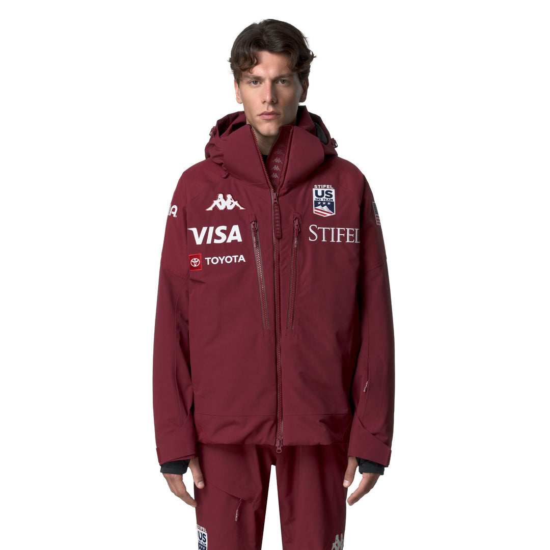 Red Men's Waterproof Ski Jacket with Insulation and Detachable Hood 01