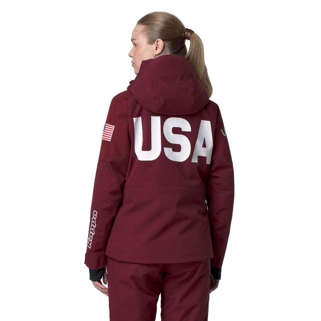 Veste de ski rouge pour femme, imperméable et isolante. main