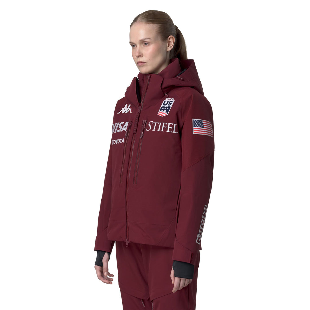 Veste de ski rouge pour femme, imperméable et isolante. main