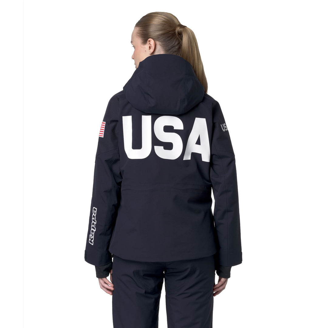 Veste de ski matelassée bleue pour femme avec protection imperméable main