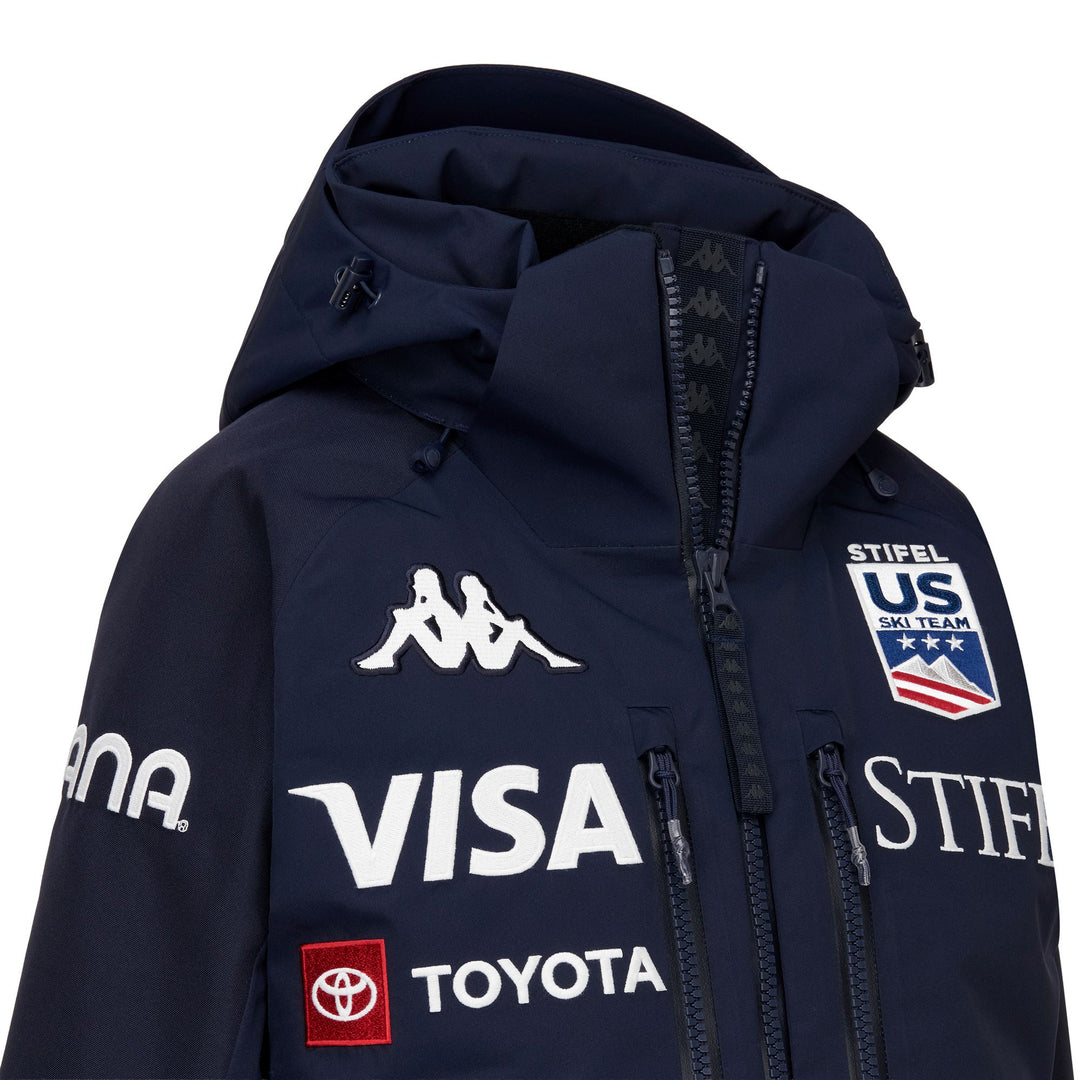 Veste de ski matelassée bleue pour femme avec protection imperméable main
