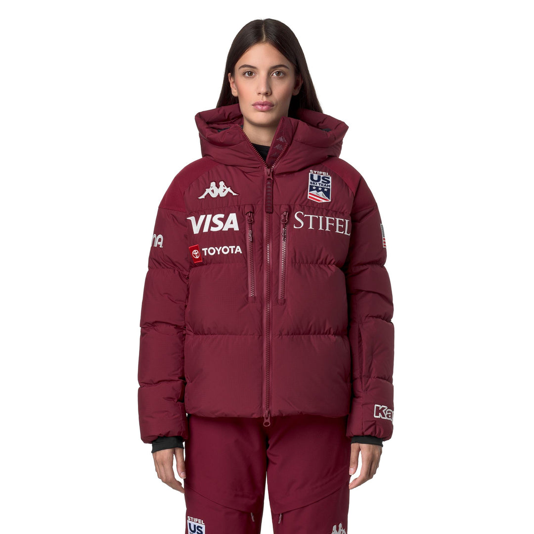 Red Women's Mid Jacket with Water Protection and Down Padding 01