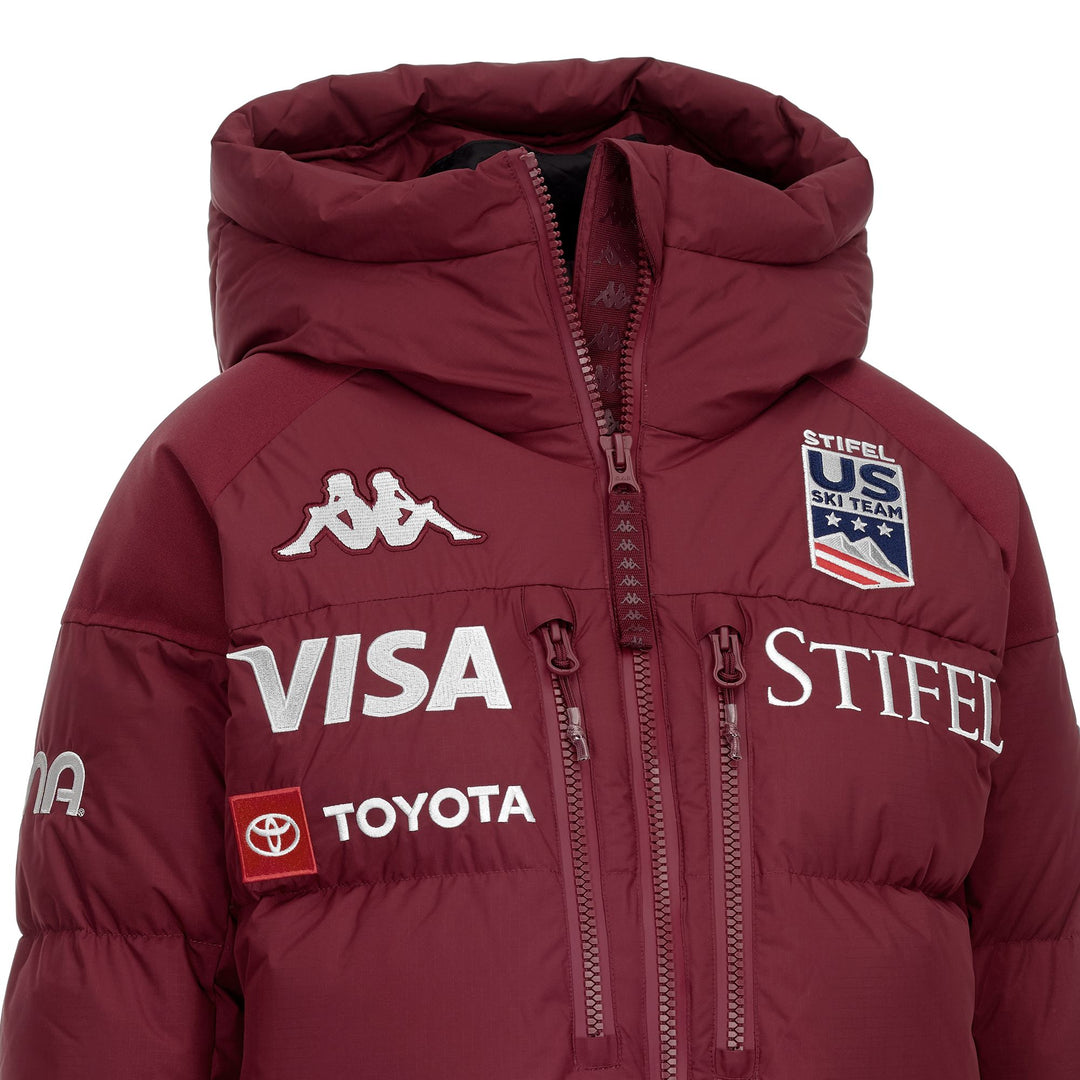 Chaqueta roja de media caña para mujer con protección contra el agua y relleno de plumón main