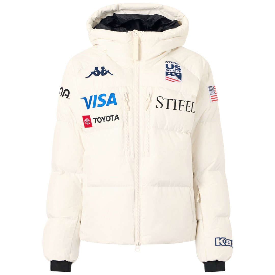 Veste de ski blanche pour femme avec protection imperméable et isolation 600 cuin 01