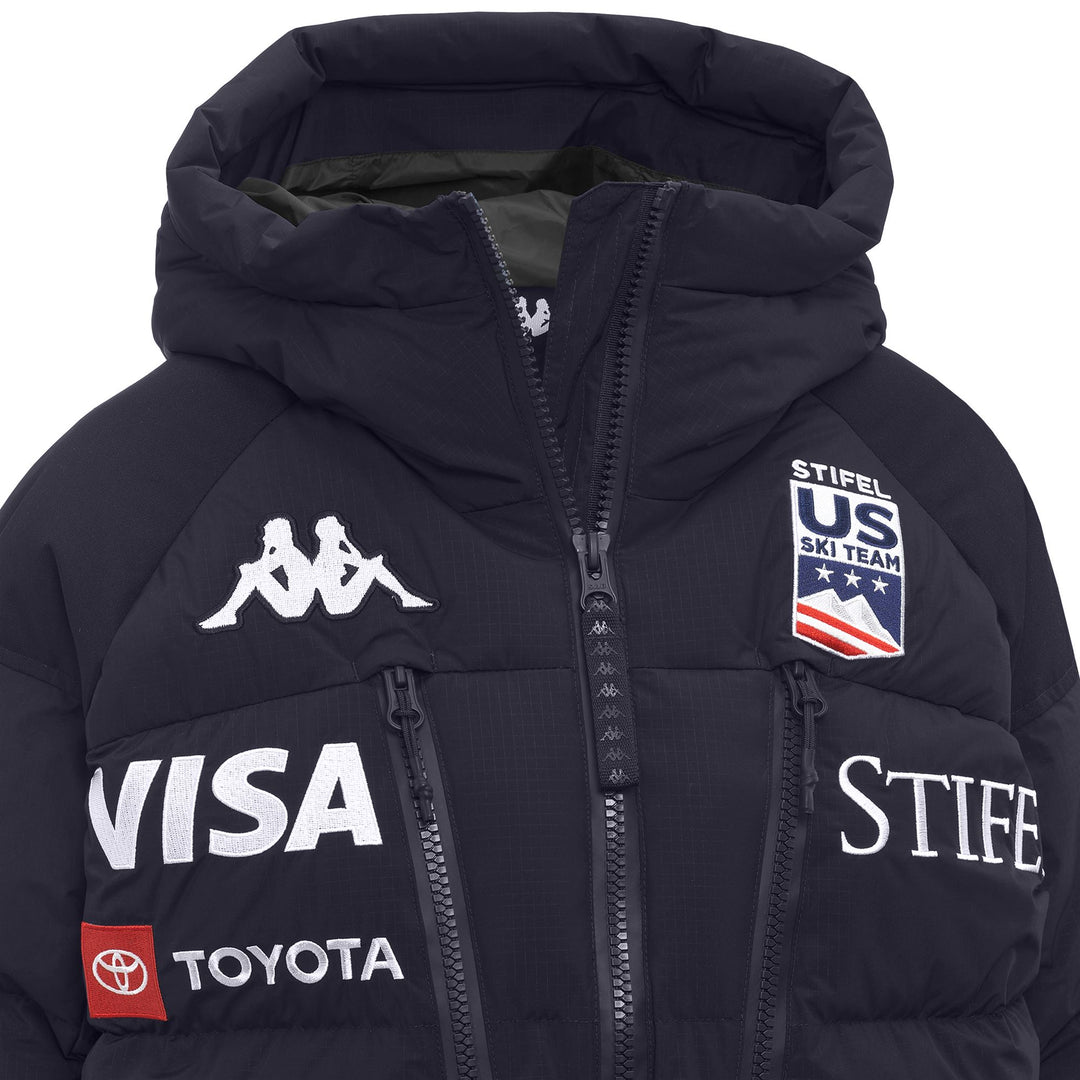 Veste de ski imperméable bleue pour femme avec isolation en duvet main