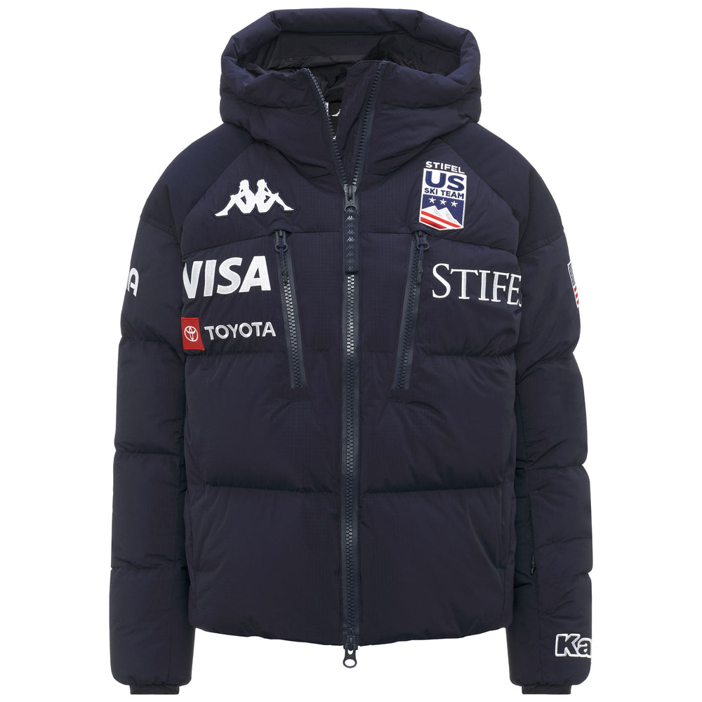 Veste de ski imperméable bleue pour femme avec isolation en duvet 02