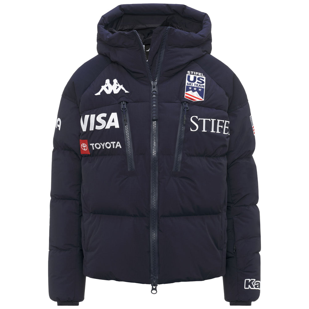 Veste de ski imperméable bleue pour femme avec isolation en duvet main