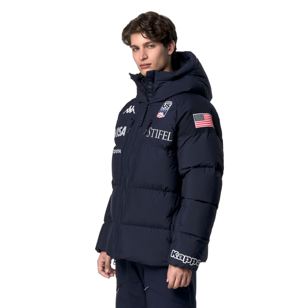 Veste de ski bleue pour homme, coupe classique, avec protection contre l'eau et les intempéries main