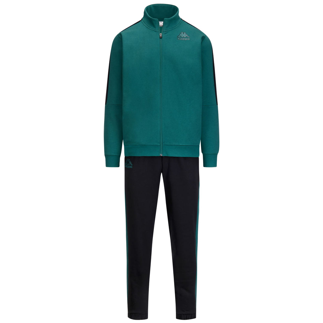 Chándal de polar cepillado para hombre, color negro y verde, con cremallera y bolsillos 01