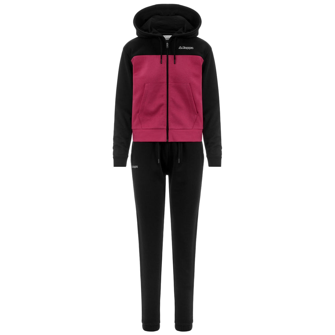 Tuta da donna con cappuccio regular fit nera e fucsia 01