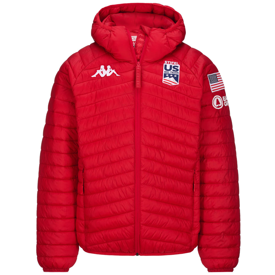 Veste de ski matelassée rouge pour homme, coupe ajustée, avec isolation Primaloft 01