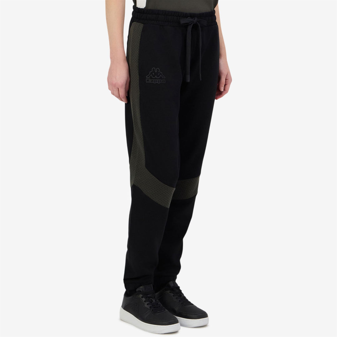 Pantaloni sportivi da donna neri con inserti in rete e coulisse main