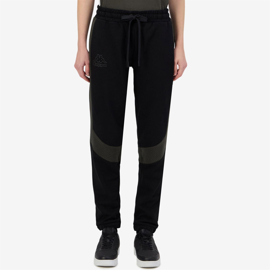 Pantaloni sportivi da donna neri con inserti in rete e coulisse main