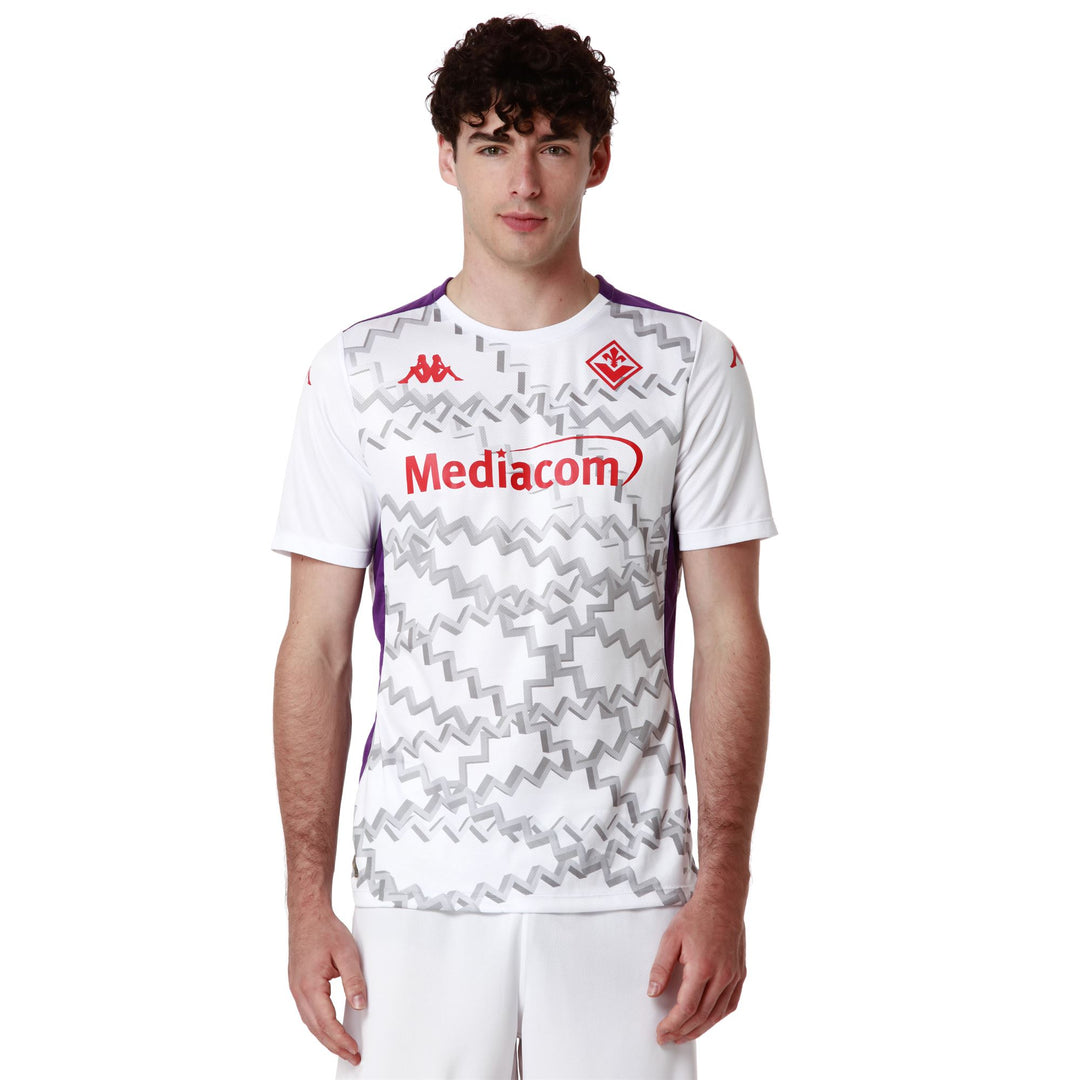 Maillot de football ACF Fiorentina blanc pour homme, coupe ajustée, avant-match main