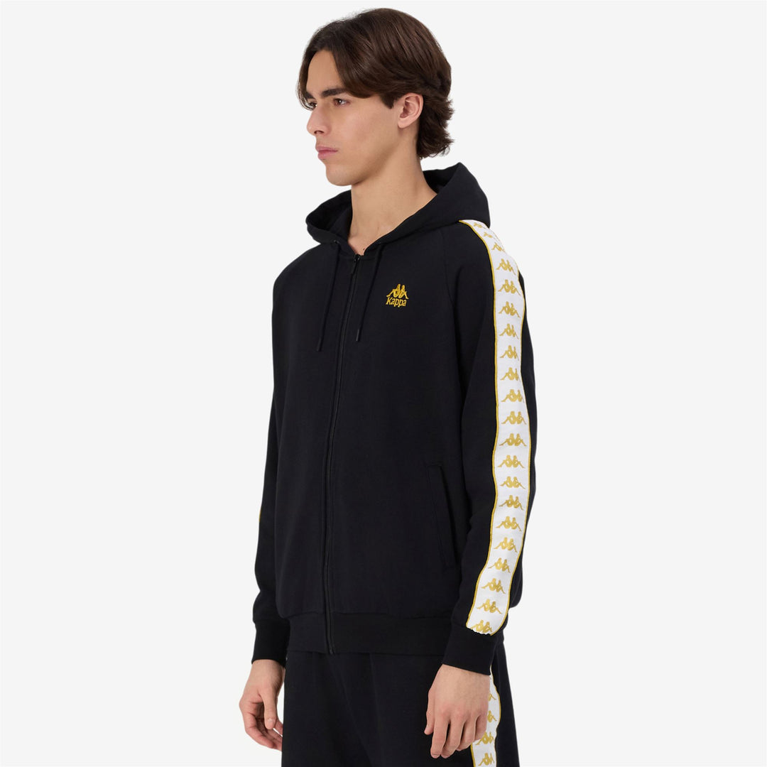 Chaqueta deportiva polar negra y amarilla para hombre con logotipo bordado main