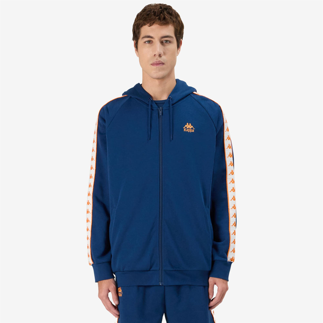 Dark Orange Blue Men's Sport Fleece Jacket with Hood main