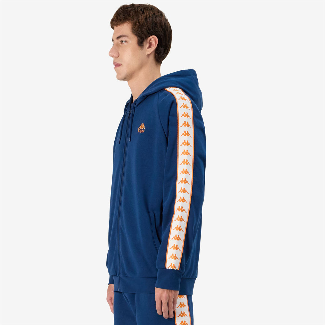 Dark Orange Blue Men's Sport Fleece Jacket with Hood main