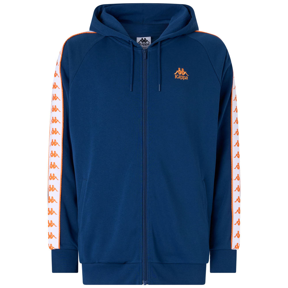 Chaqueta deportiva de polar azul oscuro y naranja para hombre con capucha 02