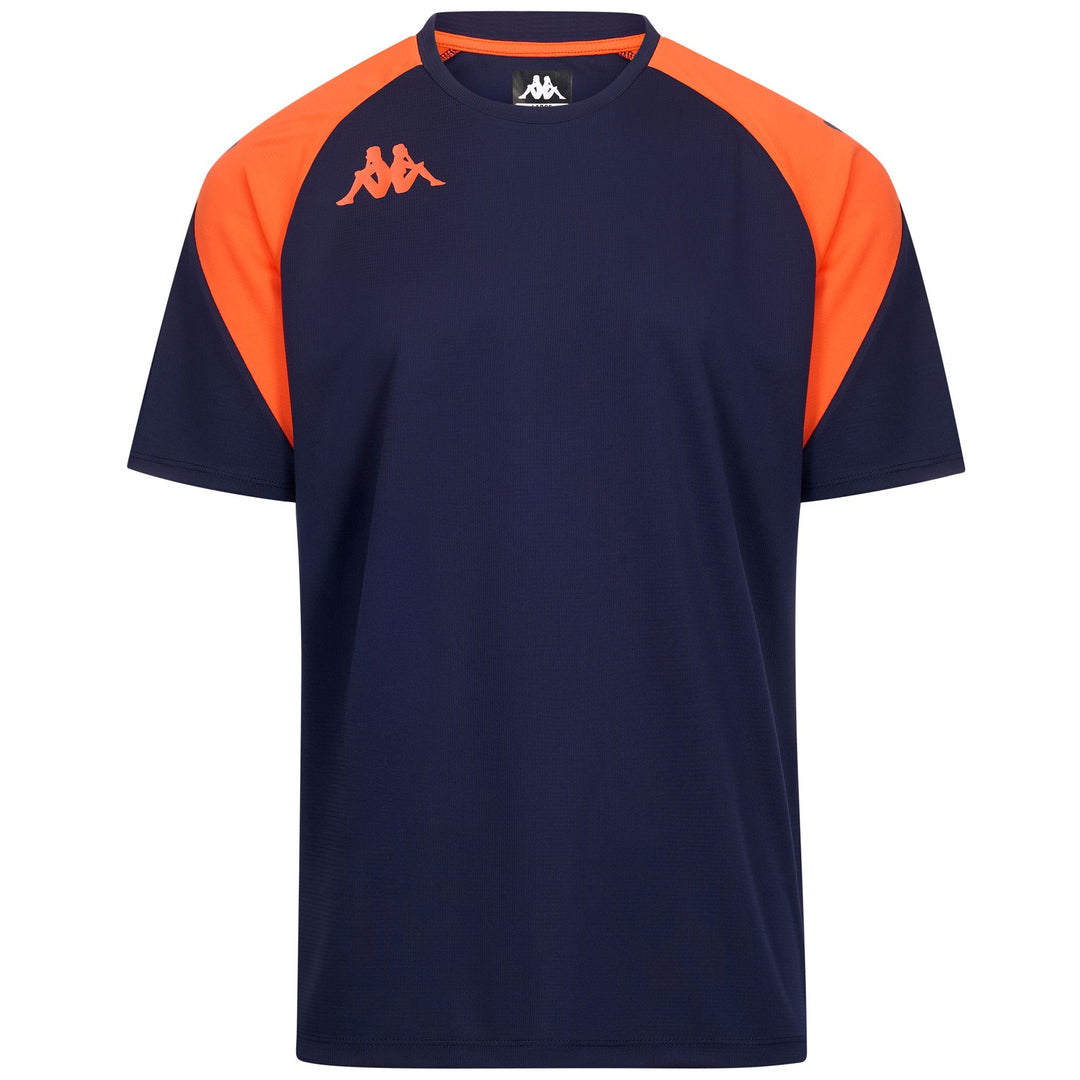 Camiseta de entrenamiento ajustada para hombre en color azul y naranja, confeccionada en tejido reciclado. main
