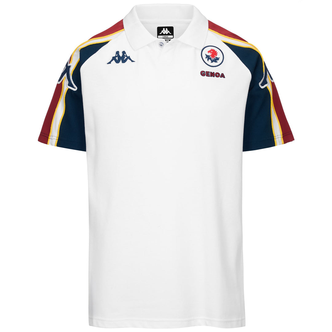 Polo de hombre blanco y azul de corte clásico con el logotipo del equipo 01