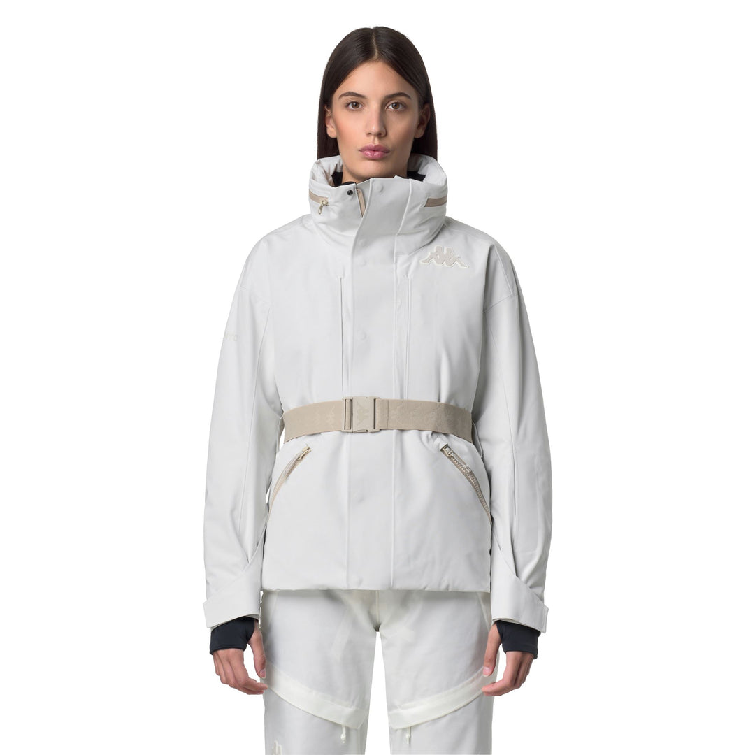 Veste de ski imperméable blanche pour femme, coupe ajustée, avec isolation rembourrée 01