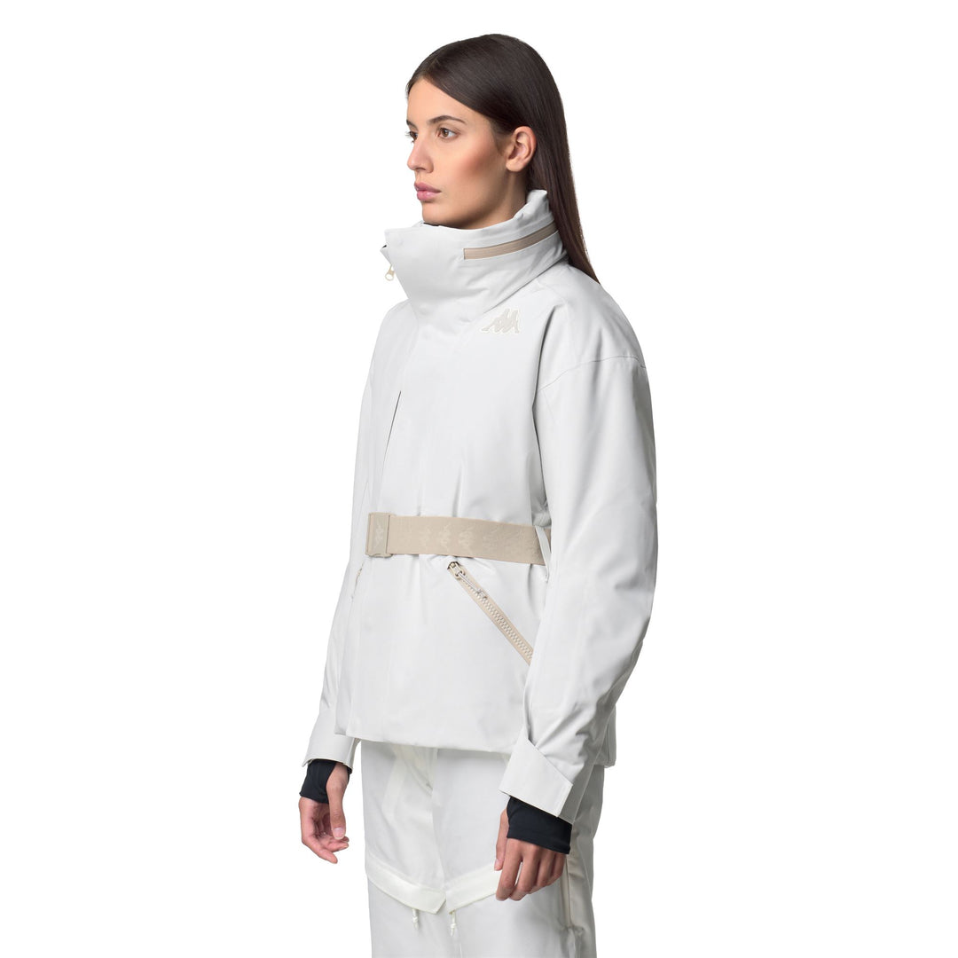 Veste de ski imperméable blanche pour femme, coupe ajustée, avec isolation rembourrée main