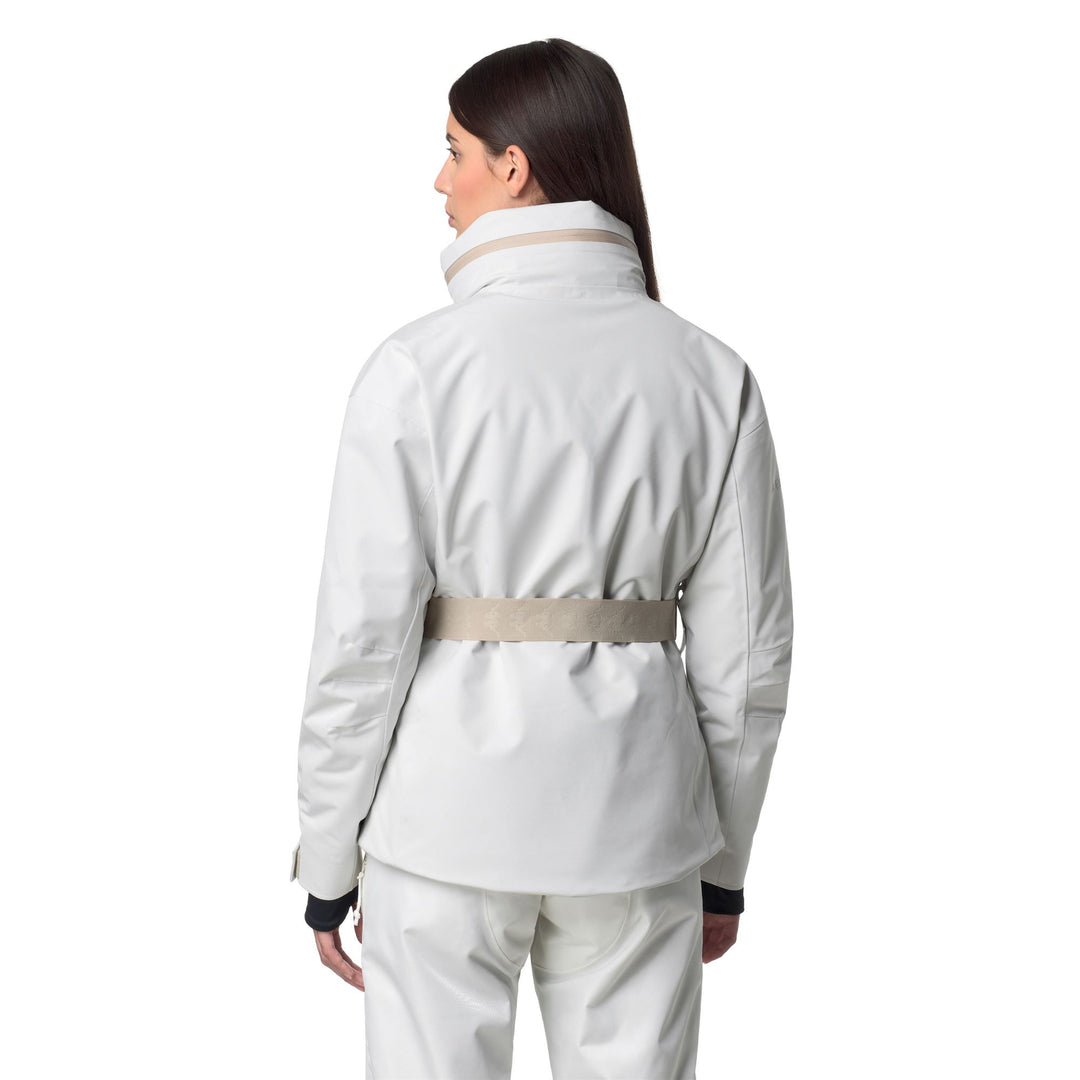 Veste de ski imperméable blanche pour femme, coupe ajustée, avec isolation rembourrée main