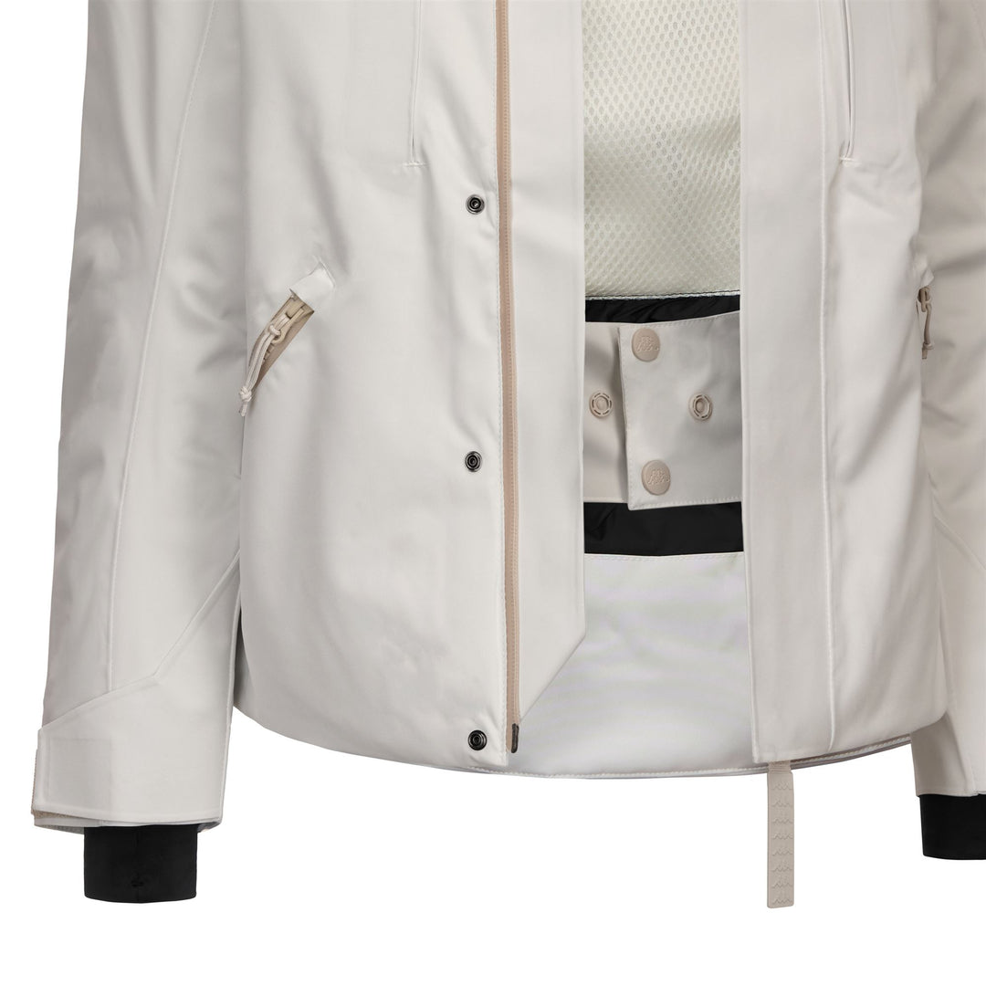 Veste de ski imperméable blanche pour femme, coupe ajustée, avec isolation rembourrée main
